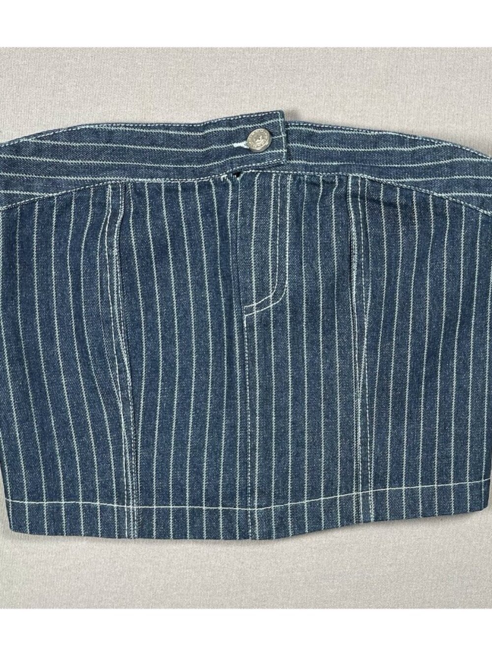 Princess Polly Denim Blue Dark Wash Corset Top With Pinstripes - Women Size 2